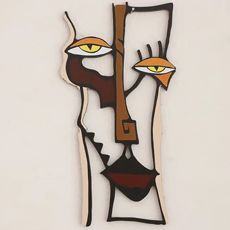 Art Deco Abstract Face Wooden Wall Hanging-image