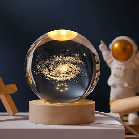 3d Laser Crystal Ball with LED Lighting Wood Base-image