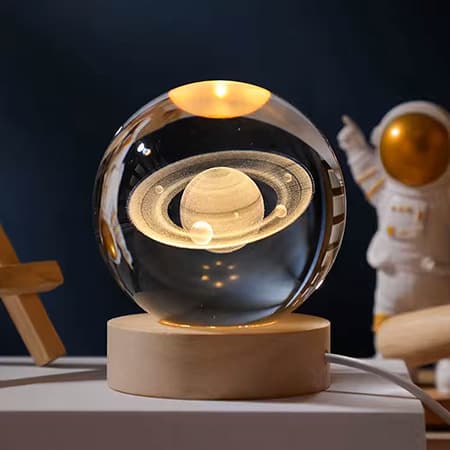 3d Laser Crystal Ball with LED Lighting Wood Base-image