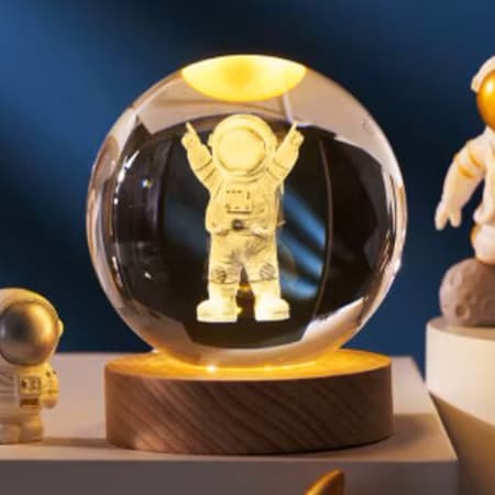 3d Laser Crystal Ball with LED Lighting Wood Base-image