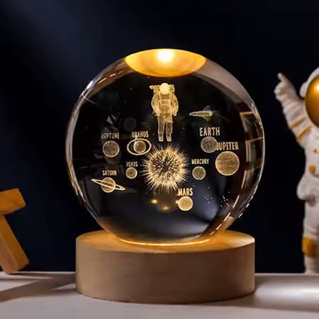 3d Laser Crystal Ball with LED Lighting Wood Base-image