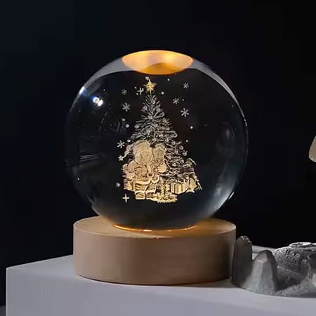 3d Laser Crystal Ball with LED Lighting Wood Base-image