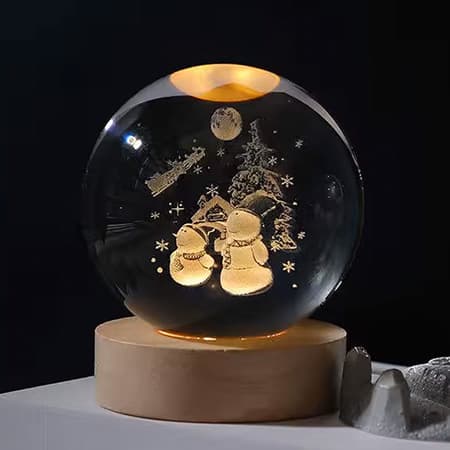 3d Laser Crystal Ball with LED Lighting Wood Base-image