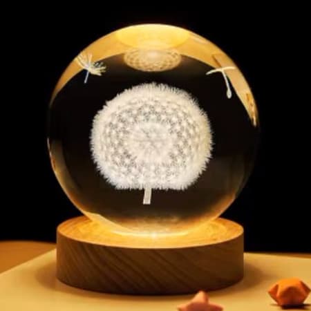 3d Laser Crystal Ball with LED Lighting Wood Base-image