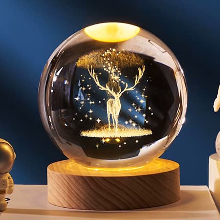 3d Laser Crystal Ball with LED Lighting Wood Base-image