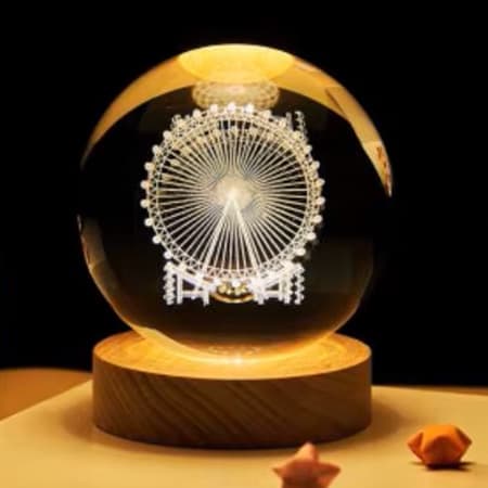 3d Laser Crystal Ball with LED Lighting Wood Base-image