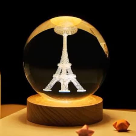 3d Laser Crystal Ball with LED Lighting Wood Base-image