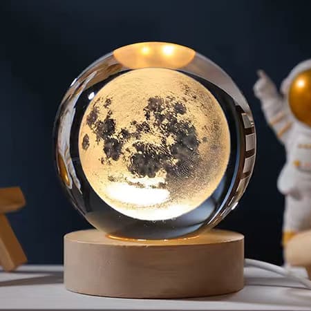 3d Laser Crystal Ball with LED Lighting Wood Base-image