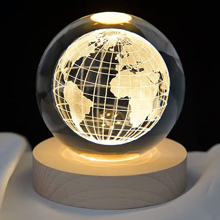 3d Laser Crystal Ball with LED Lighting Wood Base-image