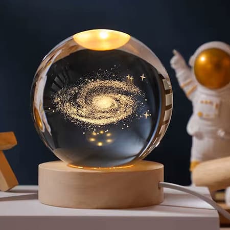 3d Laser Crystal Ball with LED Lighting Wood Base-image