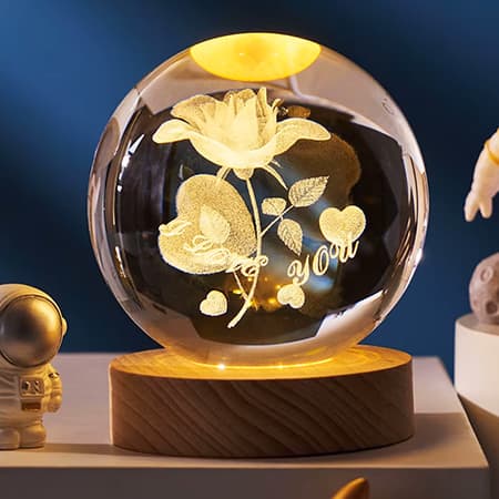 3d Laser Crystal Ball with LED Lighting Wood Base-image